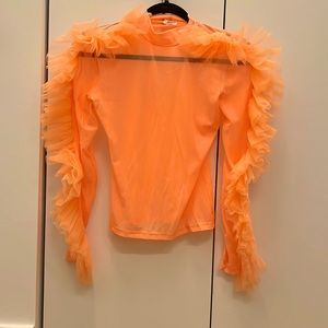 Sheer Orange frill blouse. Size small.
